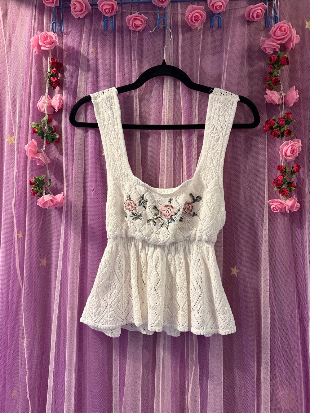 Woman’s embroidered crochet crop top
